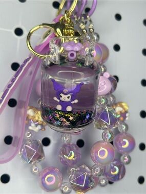 Purple Kawaii Beaded Keychain Glitter Jar Charm Iridescent Phone Charm Handmade